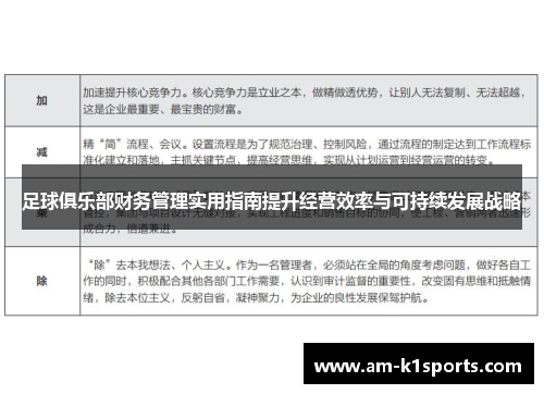 足球俱乐部财务管理实用指南提升经营效率与可持续发展战略 足球俱乐部财务管理实用指南提升经营效率与可持续发展战略